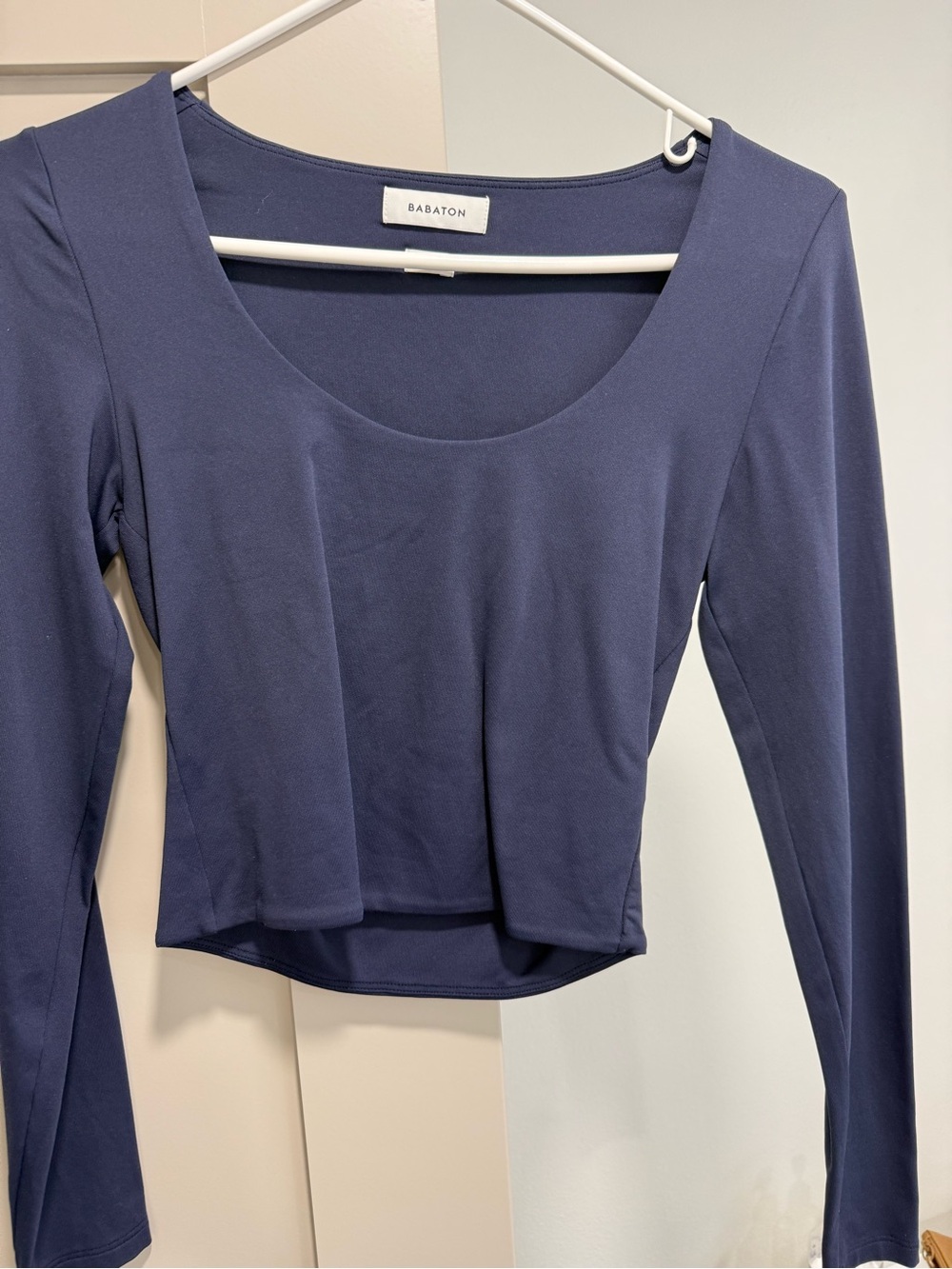 Babaton Midnight Blue Long-Sleeve Scoop Crop Top